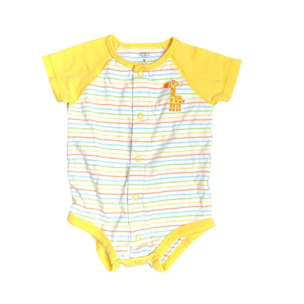 Carter's embroidered Giraffe y2k Kidcore Bodysuit 9 M Yellow Multi Short Sleeve